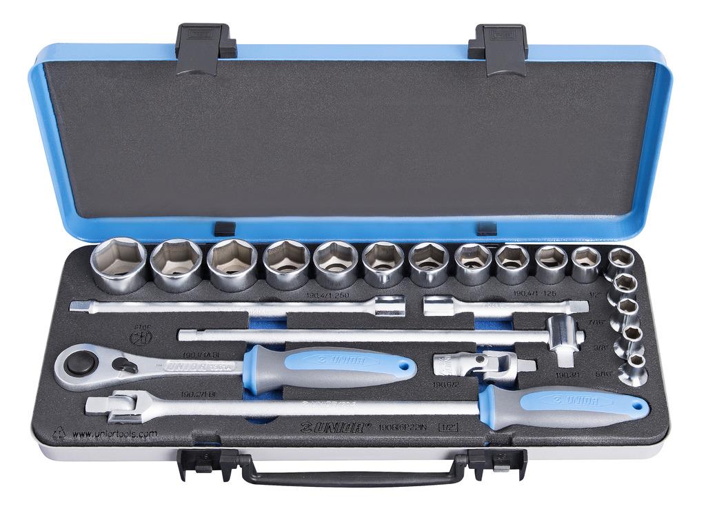 UNIOR KLJUČI NASADNI 1/2" V KOVINSKI KASETI Art.190BI6P22IN 5/16"-1 1/4"/22 kos (615180)