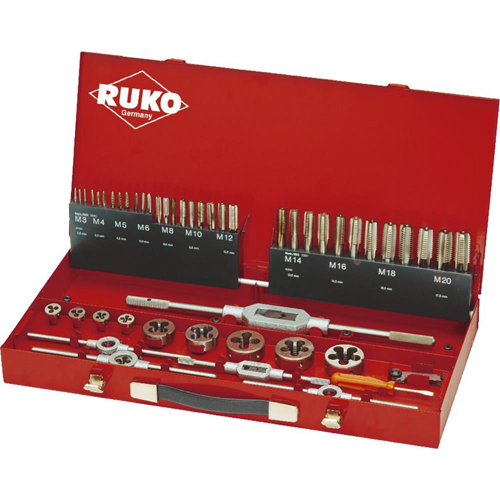 RUKO ORODJE NAVOJNO V GARNITURI HSS, 54-delna grt., kovinska kaseta. M3-M20